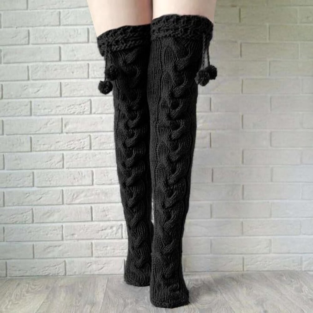 Women Cable Knit Over the Knee Boot Socks